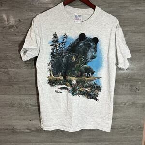 Vintage Yellowstone Black Bear Nature T-Shirt Size Medium Gilden Heavy
